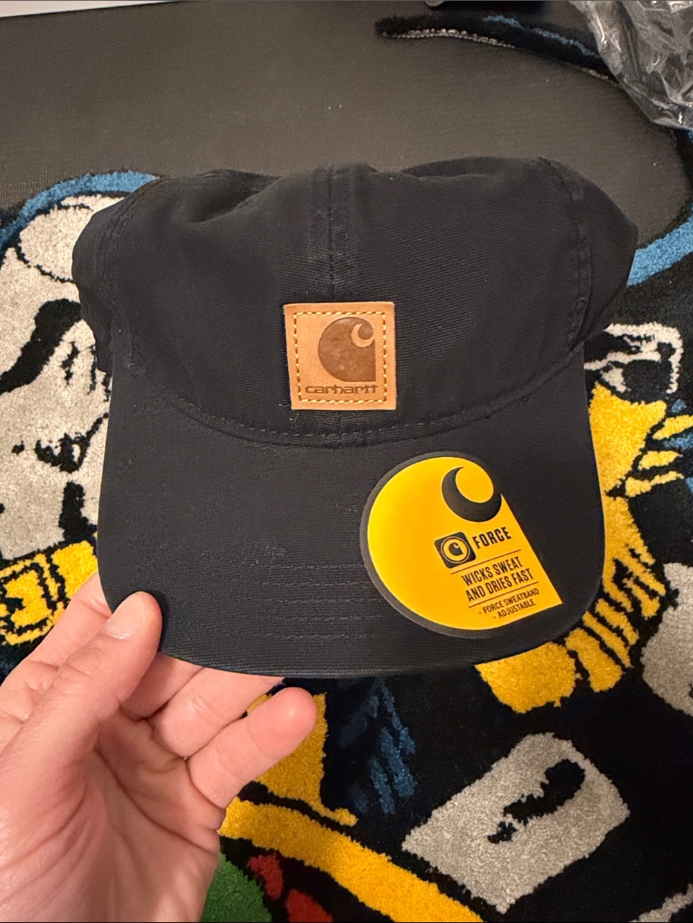 Carhartt Black Hat with Brown Leather Patch